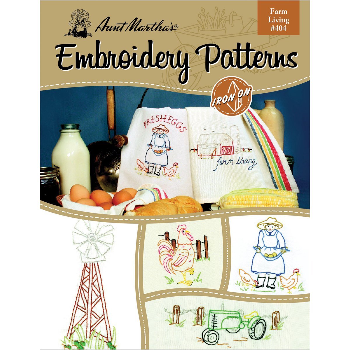 Aunt Martha's Iron-On Embroidery Transfer Pattern Book Bundle Sunbonnet Days, Farm Living, Fruits & Veggies, Playful Puppies, Clever Kitties, Fancifu